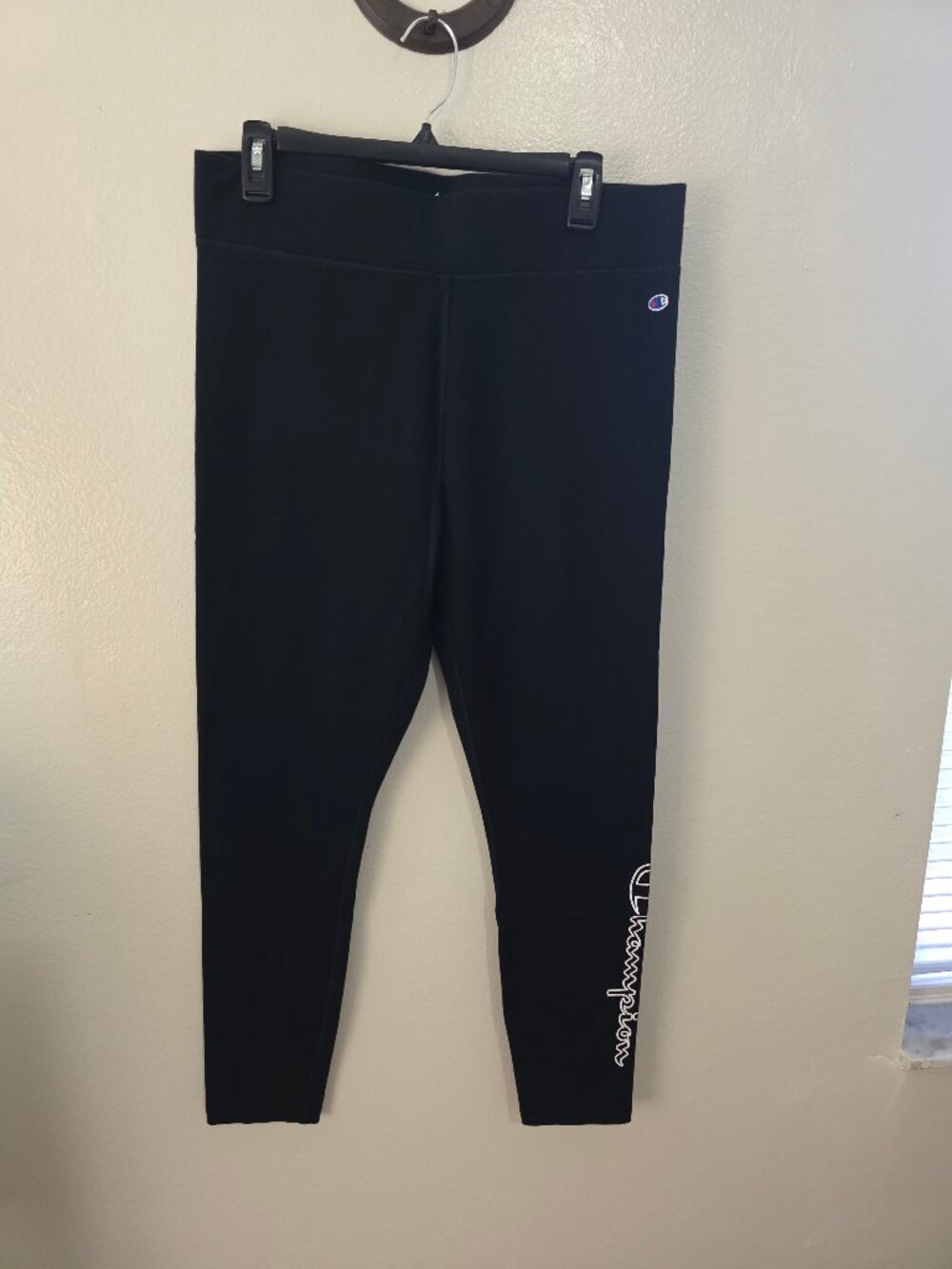 Champion Black High Waisted Leggings Graphic Script Logo Ankle Tights